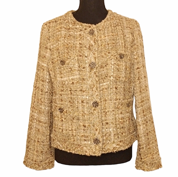 Studio Spotlight Old Navy Boucle Woven Button Front Lady Jacket Sz Med - Picture 1 of 11